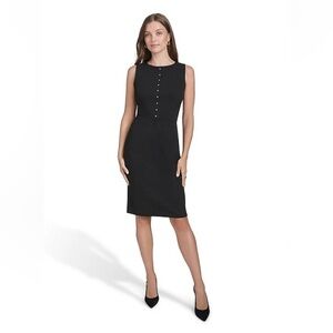 Halston Heritage Starburst-Seamed Scuba Crepe Sleeveless Sheath Dress Black Nwt